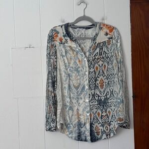 FIGUEROA & FLOWER Petite XL Boho Print Rayon Button Down Shirt‎ Top Women's
